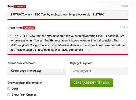 sistrix snippet generator|snippet tool sistrix.